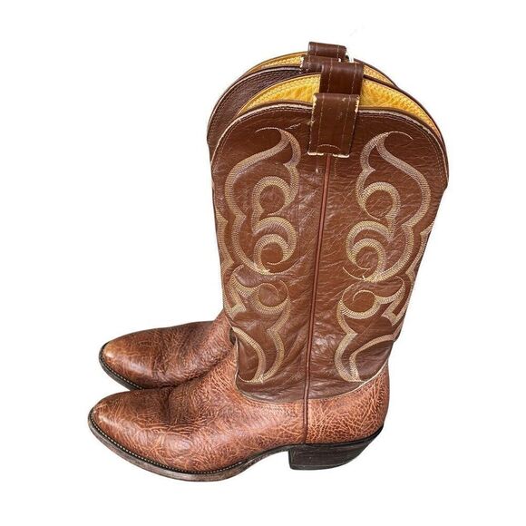 Vintage Nocona Men\'s Western Cowboy Boots Orange Brown Leather Size‎ 8 D main image 6